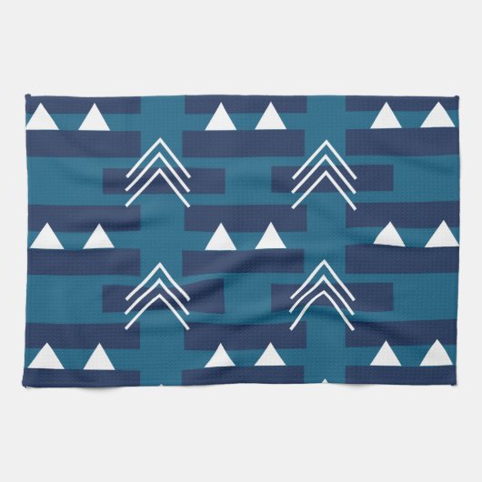 Blaues geometrisches Muster Moderne Dekoration Geschirrtuch (Horizontal)