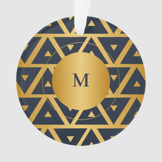 Blaues geometrisches Muster Personalisiert Ornament (Vorderseite)