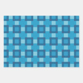 Blaues geometrisches Quilt-Blockmuster Geschenkpapier Set (Vorderseite)