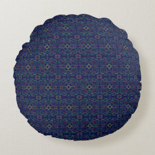 Blaues geometrisches Shuffle Rundkissen Rundes Kissen