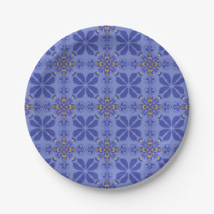 blaues geometrisches und florales Muster Pappteller