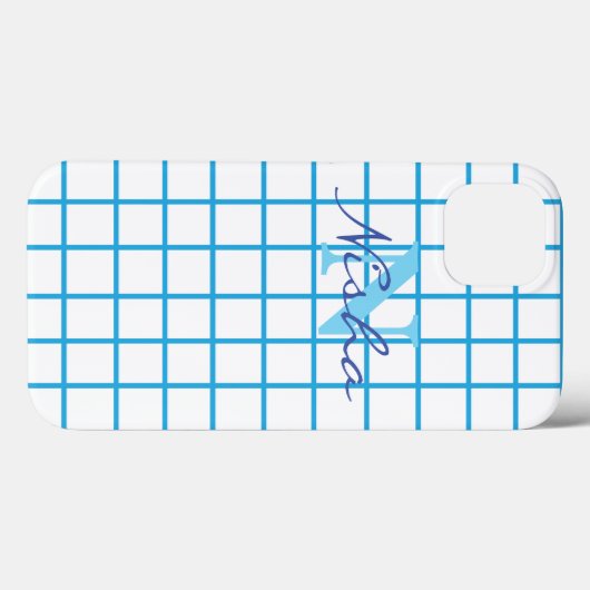 Blaues geprüftes Monogramm Case-Mate iPhone Hülle (Rückseite (Horizontal))