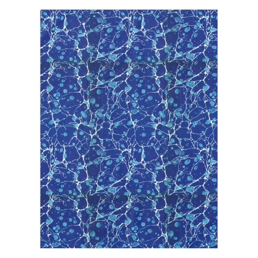 Blaues gepunktetes Vintages Marmorn mit weißen Tischdecke (Vorderseite)