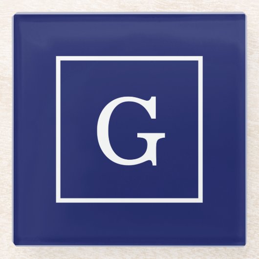 Blaues Gerahmtes Anfangsmonogramm Glasuntersetzer (Vorderseite)