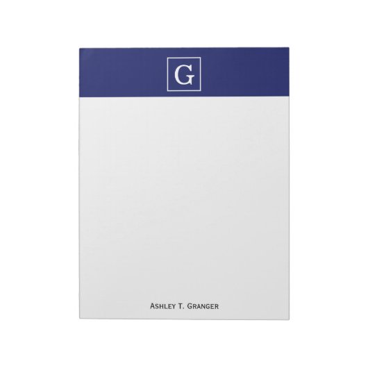 Blaues Gerahmtes Anfangsmonogramm Notizblock (Rotiert)