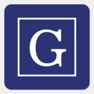 Blaues Gerahmtes Anfangsmonogramm Quadratischer Aufkleber