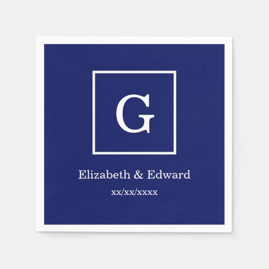 Blaues Gerahmtes Anfangsmonogramm Serviette (Vorderseite)