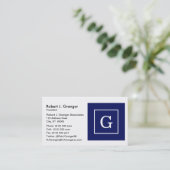 Blaues Gerahmtes Anfangsmonogramm Visitenkarte (Stehend Vorderseite)