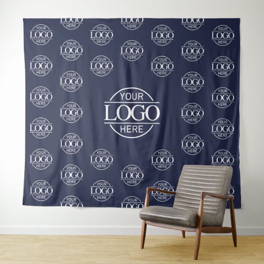 Blaues Geschäft-Logo Step & Repeat Hintergrundbann Wandteppich (Beispiel (Horizontal))