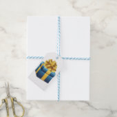 Blaues Geschenk mit goldener Ribbon Geschenkanhänger (Mit Garn)