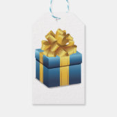 Blaues Geschenk mit goldener Ribbon Geschenkanhänger (Rückseite)