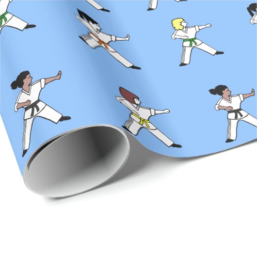 Blaues Geschenk-Packpapier der Kampfkunst-Mädchen Geschenkpapier (Rolleneckpunkt)