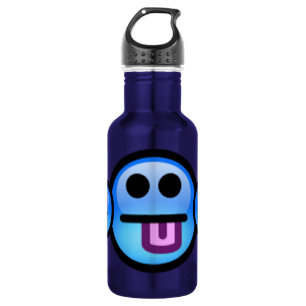 Blaues Gesicht mit der Zunge, die heraus Flasche Trinkflasche