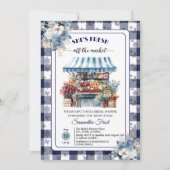 Blaues Gingham Außer Handel QR-Code Brautparty Einladung (Vorderseite)