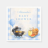 Blaues Gingham Baby Q Babyshower Serviette (Vorderseite)
