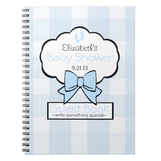 Blaues Gingham-Babyparty-Gast-Buch Notizblock (Vorderseite)