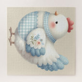 Blaues Gingham-Haus-Huhn Puzzle (Horizontal)