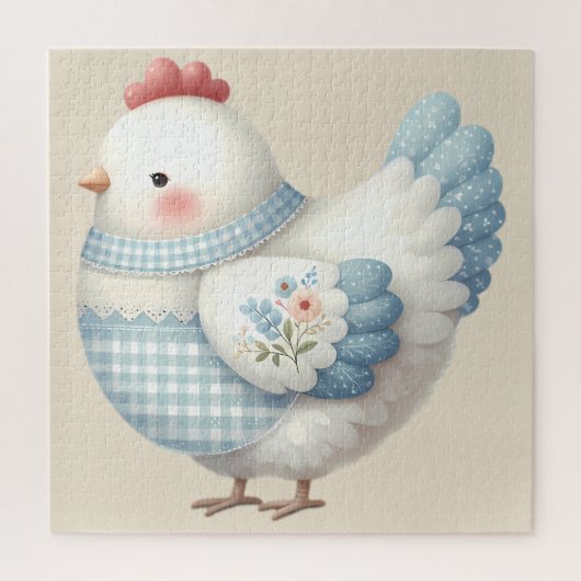 Blaues Gingham-Haus-Huhn Puzzle (Vertikal)
