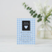 Blaues Gingham-Herz-Buch-Anfrage Begleitkarte (Stehend Vorderseite)