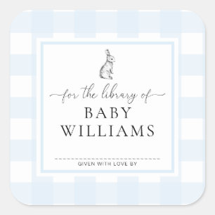Blaues Gingham-Kaninchen für die Bibliothek von Ex Quadratischer Aufkleber