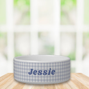 Blaues Gingham mit individuellem Namen Napf