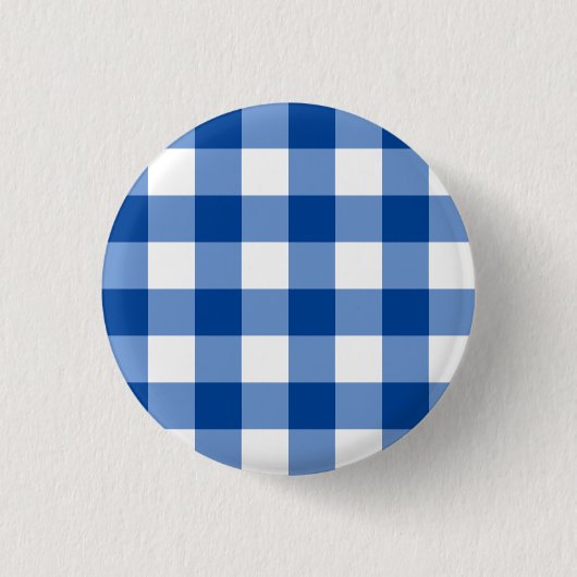 Blaues Gingham-Muster Button (Vorderseite)