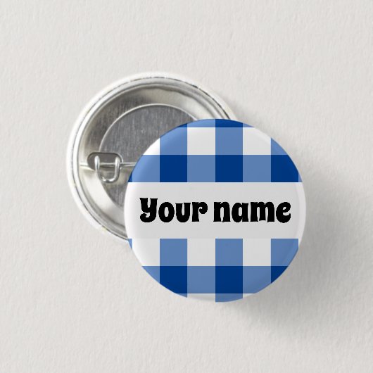 Blaues Gingham-Muster Button (Vorne & Hinten)