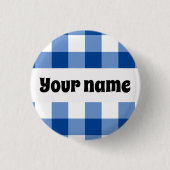 Blaues Gingham-Muster Button (Vorderseite)