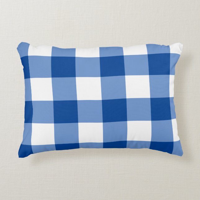 Blaues Gingham-Muster Dekokissen (Vorderseite)