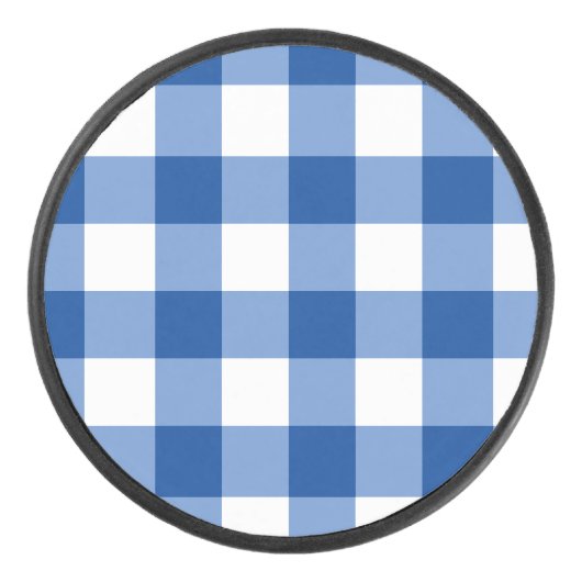 Blaues Gingham-Muster Eishockey Puck (Vorderseite)