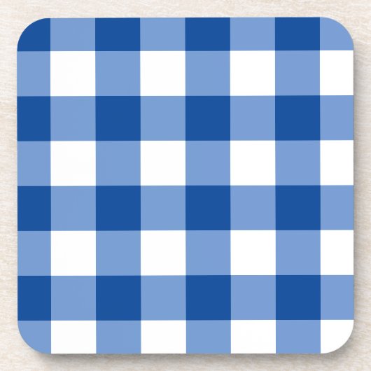 Blaues Gingham-Muster Getränkeuntersetzer (Vorderseite)