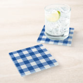 Blaues Gingham-Muster Glasuntersetzer (Schrägansicht)