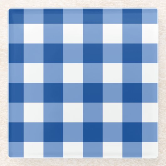 Blaues Gingham-Muster Glasuntersetzer (Vorderseite)