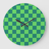 Blaues Gingham-Muster Große Wanduhr (Vorderseite)