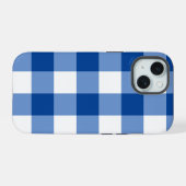 Blaues Gingham-Muster iPhone 15 Hülle (Rückseite (Horizontal))