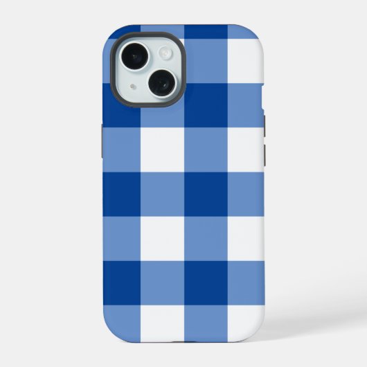 Blaues Gingham-Muster iPhone 15 Hülle (Rückseite)