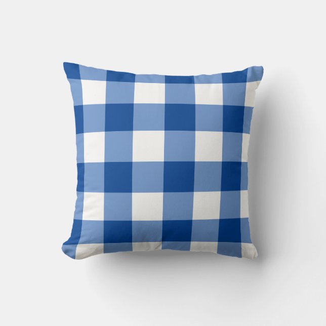 Blaues Gingham-Muster Kissen (Vorderseite)