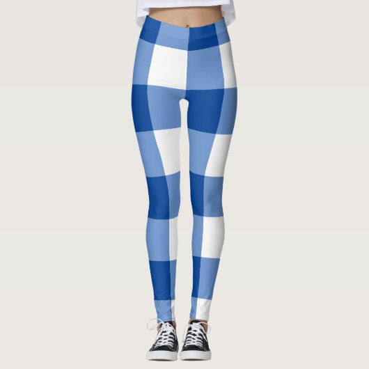 Blaues Gingham-Muster Leggings (Vorderseite)