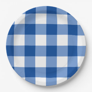 Blaues Gingham-Muster Pappteller