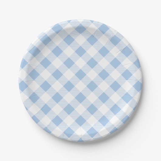 Blaues Gingham-Muster, Picknick, BBQ-Papierplatte Pappteller (Vorderseite)