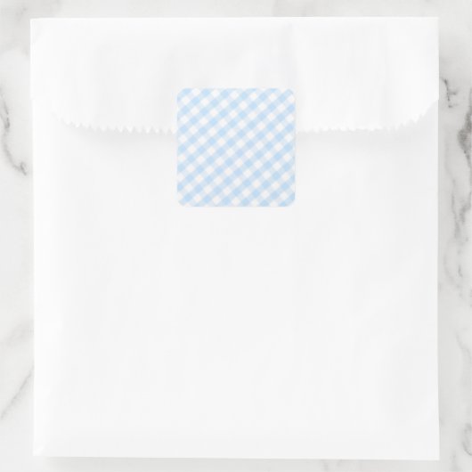Blaues Gingham-Muster Quadratischer Aufkleber (Tasche)