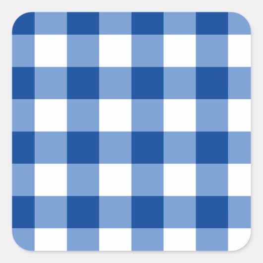Blaues Gingham-Muster Quadratischer Aufkleber (Vorderseite)