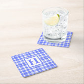 Blaues Gingham-Muster Rechteckiger Pappuntersetzer (Vor Ort)
