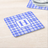 Blaues Gingham-Muster Rechteckiger Pappuntersetzer (angewinkelt)