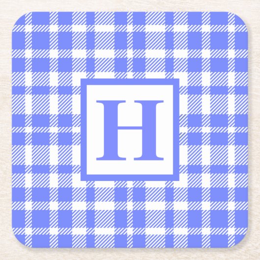 Blaues Gingham-Muster Rechteckiger Pappuntersetzer (Vorderseite)