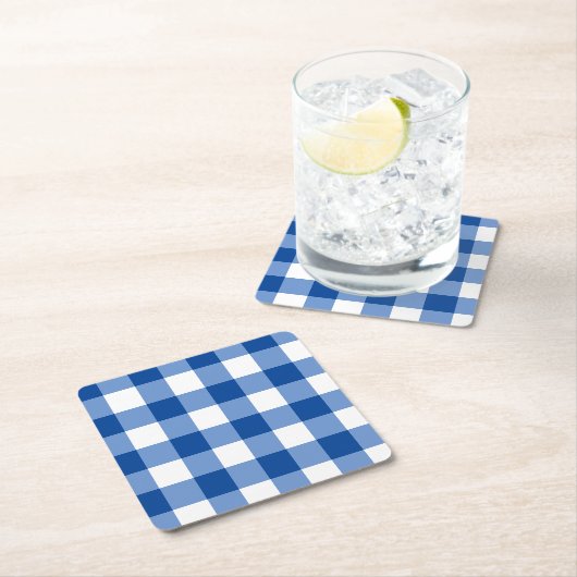 Blaues Gingham-Muster Rechteckiger Pappuntersetzer (Vor Ort)
