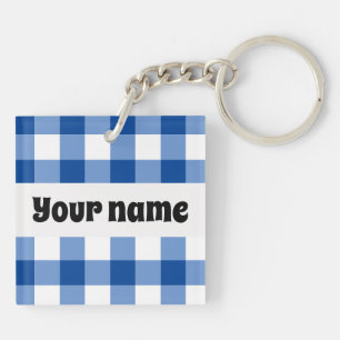 Blaues Gingham-Muster Schlüsselanhänger
