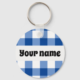 Blaues Gingham-Muster Schlüsselanhänger