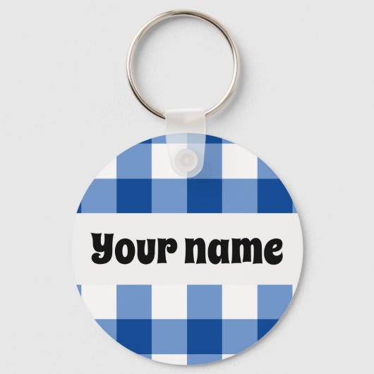 Blaues Gingham-Muster Schlüsselanhänger (Vorderseite)