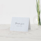 Blaues Gingham-Muster Schrift gefaltet Dankeskarte (Vorderseite)